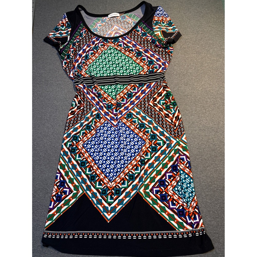 Calvin Klein Womens Size 10 Geometric Mosaic Print Sheath Dress Multicolor Short